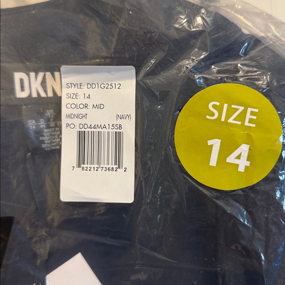 NWT DKNY Midnight/Deep Navy Midi V-Neck Sheath Dress with Puff Sleeves - Picture 8 of 9